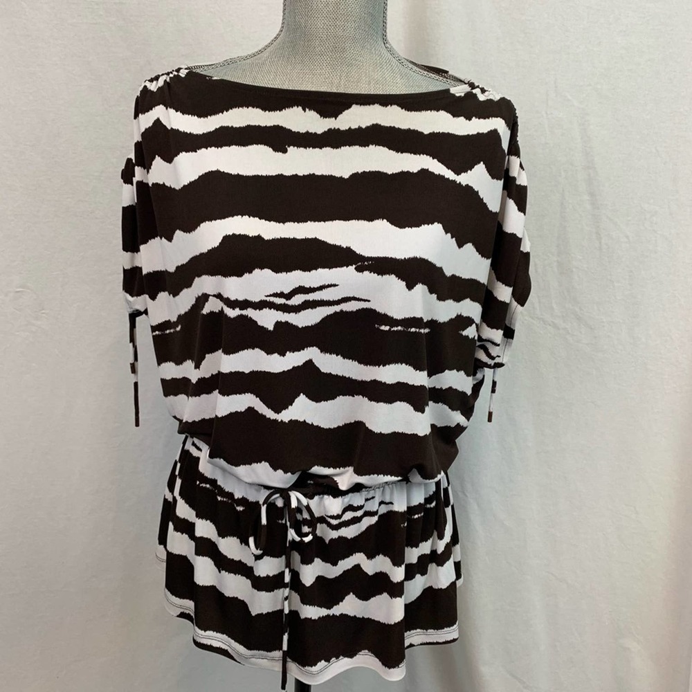 Michael Kors Tunic Top Zebra Print Ruched Drawstring Waist Coverup Size Small